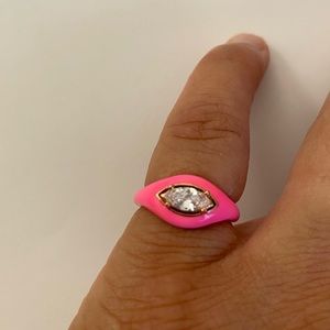 925 Silver ring pink enamel oval cz eye